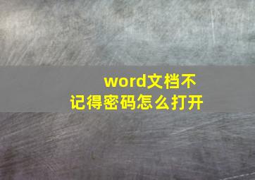 word文档不记得密码怎么打开