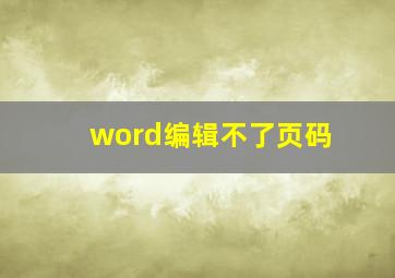 word编辑不了页码