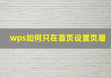 wps如何只在首页设置页眉