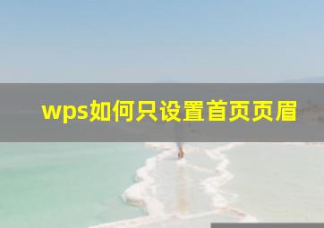 wps如何只设置首页页眉