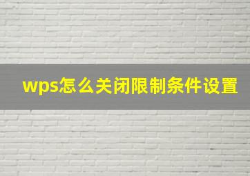 wps怎么关闭限制条件设置