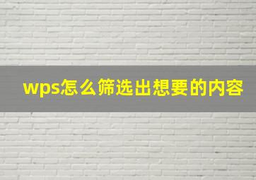 wps怎么筛选出想要的内容