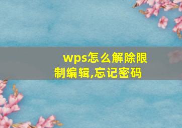 wps怎么解除限制编辑,忘记密码