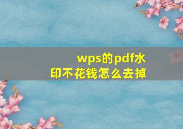 wps的pdf水印不花钱怎么去掉