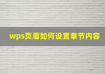 wps页眉如何设置章节内容