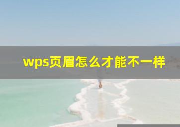 wps页眉怎么才能不一样