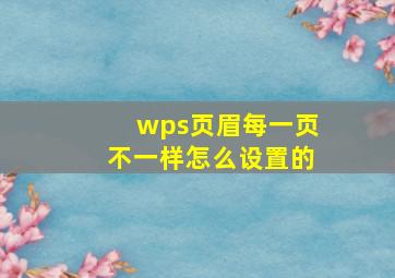 wps页眉每一页不一样怎么设置的