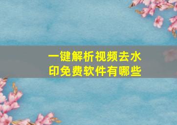 一键解析视频去水印免费软件有哪些