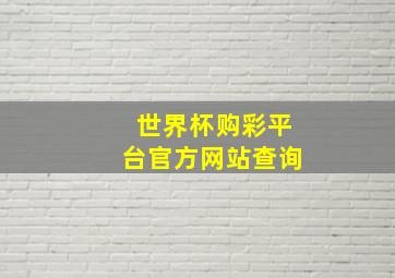 世界杯购彩平台官方网站查询