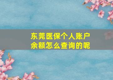 东莞医保个人账户余额怎么查询的呢