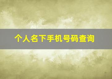 个人名下手机号码查询