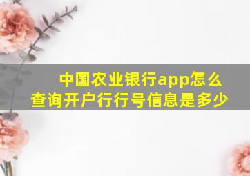 中国农业银行app怎么查询开户行行号信息是多少