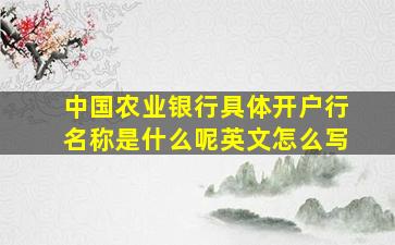 中国农业银行具体开户行名称是什么呢英文怎么写