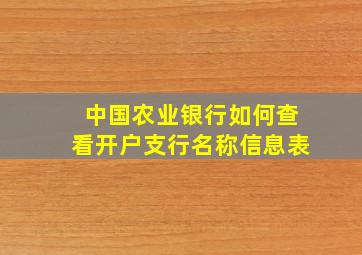 中国农业银行如何查看开户支行名称信息表