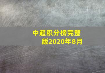 中超积分榜完整版2020年8月