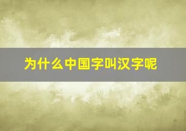 为什么中国字叫汉字呢