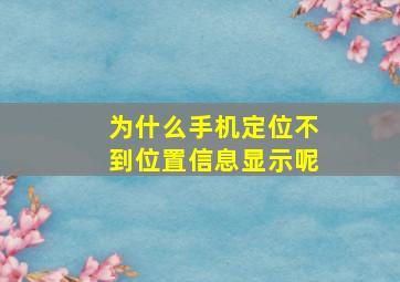 为什么手机定位不到位置信息显示呢