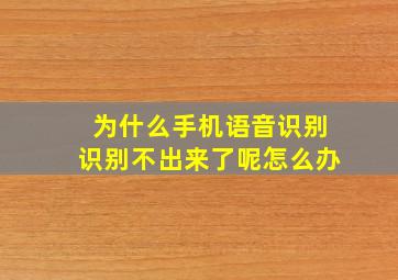 为什么手机语音识别识别不出来了呢怎么办