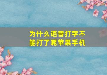 为什么语音打字不能打了呢苹果手机