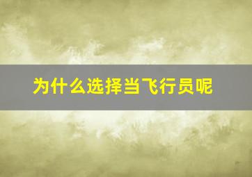 为什么选择当飞行员呢