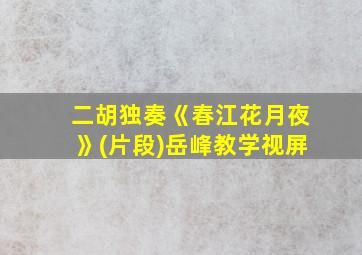 二胡独奏《春江花月夜》(片段)岳峰教学视屏