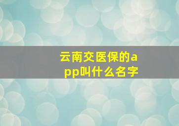 云南交医保的app叫什么名字