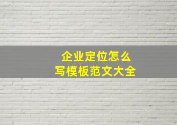 企业定位怎么写模板范文大全