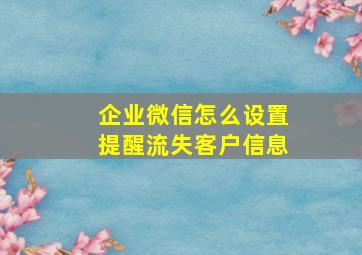 企业微信怎么设置提醒流失客户信息