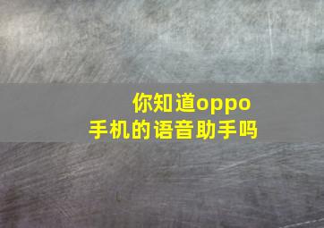 你知道oppo手机的语音助手吗