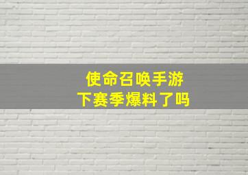 使命召唤手游下赛季爆料了吗