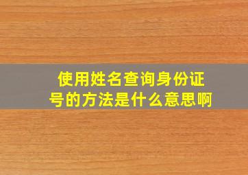 使用姓名查询身份证号的方法是什么意思啊