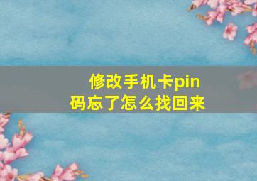 修改手机卡pin码忘了怎么找回来