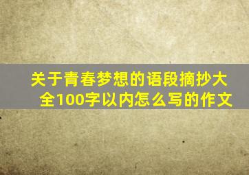 关于青春梦想的语段摘抄大全100字以内怎么写的作文