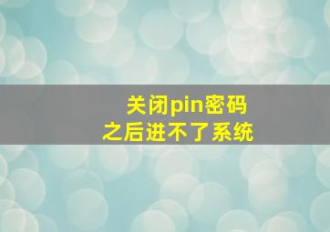 关闭pin密码之后进不了系统