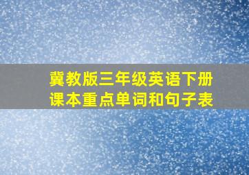 冀教版三年级英语下册课本重点单词和句子表