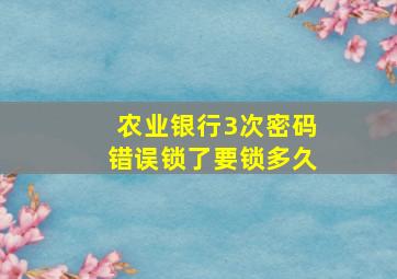 农业银行3次密码错误锁了要锁多久