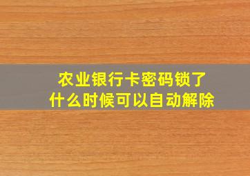 农业银行卡密码锁了什么时候可以自动解除