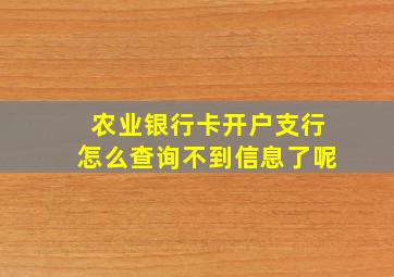 农业银行卡开户支行怎么查询不到信息了呢