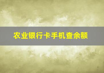 农业银行卡手机查余额