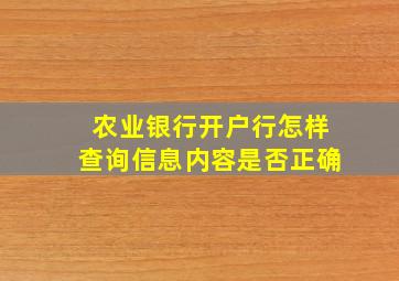 农业银行开户行怎样查询信息内容是否正确