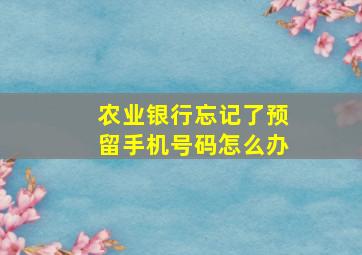 农业银行忘记了预留手机号码怎么办