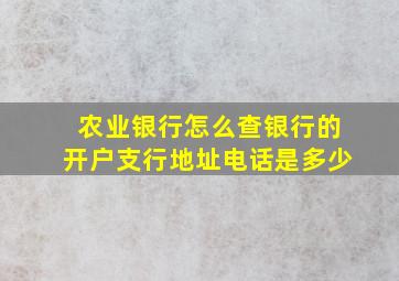 农业银行怎么查银行的开户支行地址电话是多少