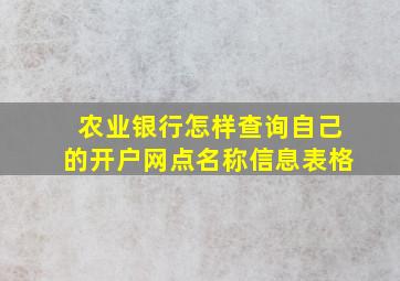 农业银行怎样查询自己的开户网点名称信息表格