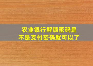 农业银行解锁密码是不是支付密码就可以了