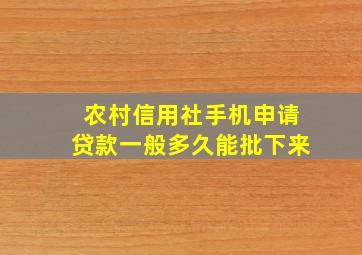 农村信用社手机申请贷款一般多久能批下来