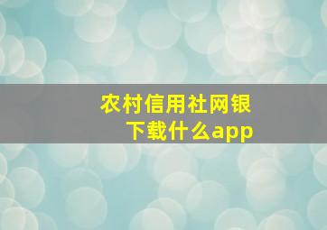 农村信用社网银下载什么app