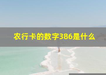 农行卡的数字386是什么