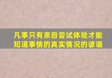 凡事只有亲自尝试体验才能知道事情的真实情况的谚语