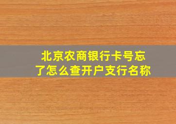 北京农商银行卡号忘了怎么查开户支行名称