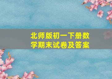 北师版初一下册数学期末试卷及答案